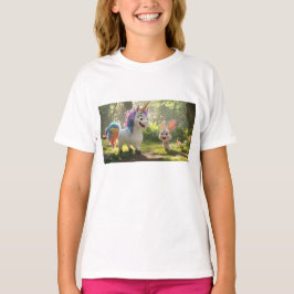 Camiseta Unicornio con conejo en el bosque