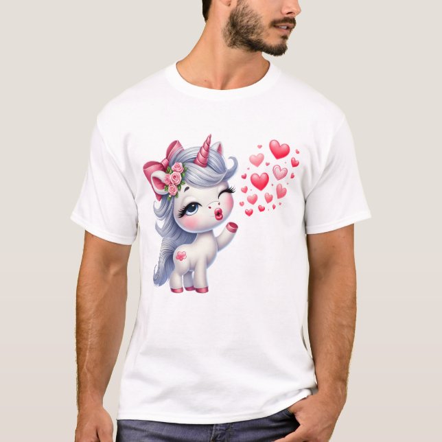 Camiseta Unicornio con Corazones – Kawaii Unicornio del Amo (Anverso)