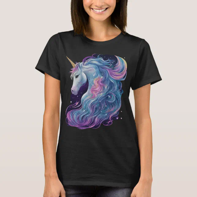 Camiseta Unicornio con el hombre que fluye rodeado de estre Zazzle.es