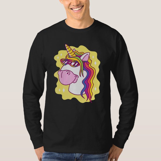 Camiseta Unicornio con gafas de sol Creatividad arcoiris fe (Anverso)