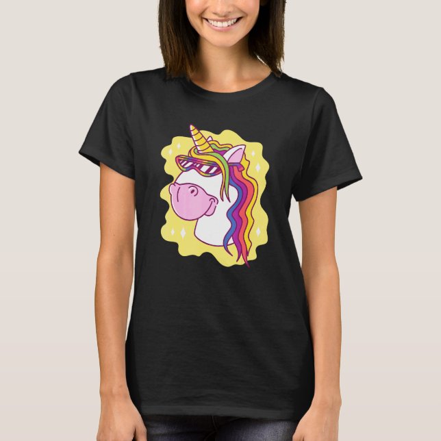 Camiseta Unicornio con gafas de sol Creatividad arcoiris fe (Anverso)