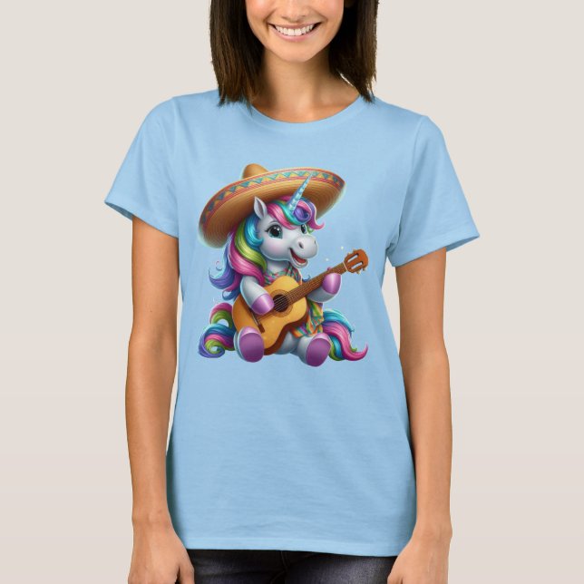 Camiseta Unicornio con una guitarra en el sombrero (Anverso)