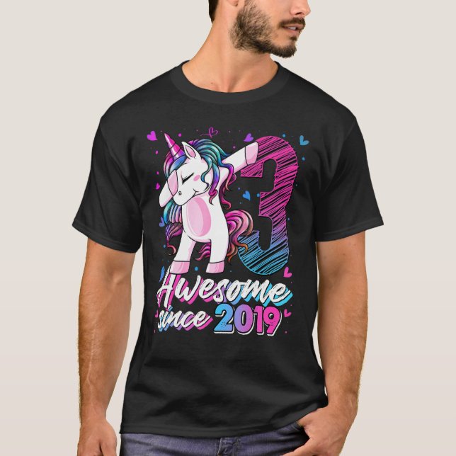 Camiseta Unicornio de 3 años de edad Dabbing Universidad Ch (Anverso)