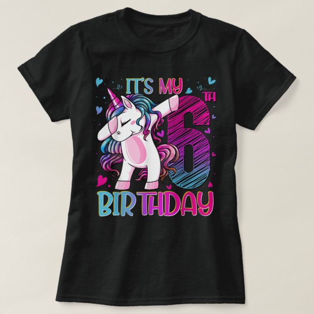 Camiseta Unicornio de 6 años de edad Dabbing Chica de cumpl (Diseño del anverso)