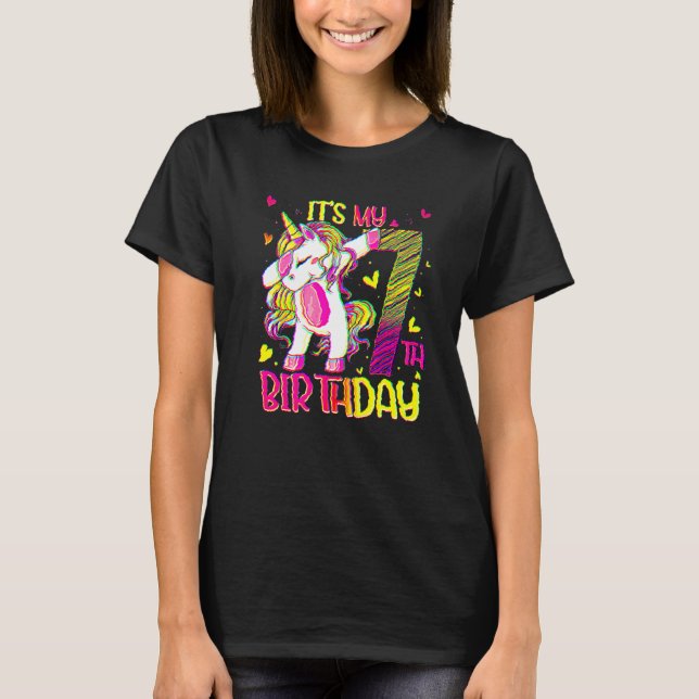 Camiseta Unicornio de 7 años de edad Dabbing Chica de cumpl (Anverso)