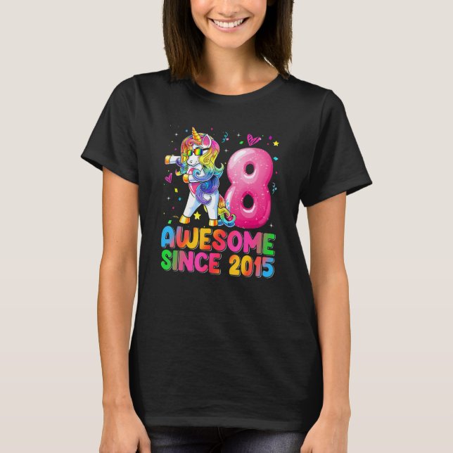 Camiseta Unicornio de 8 años de edad Chica de cumpleaños Un (Anverso)
