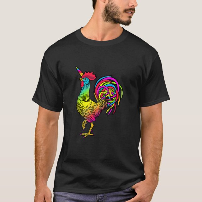 Camiseta Unicornio de gallo de arcoiris de pollo (Anverso)