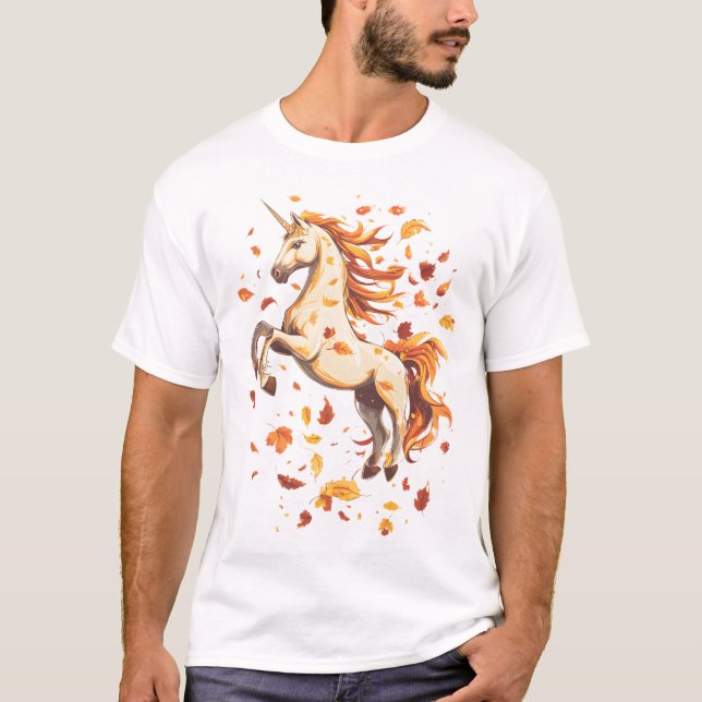 Camiseta Unicornio de Hojas de Otoño (1) (Anverso)