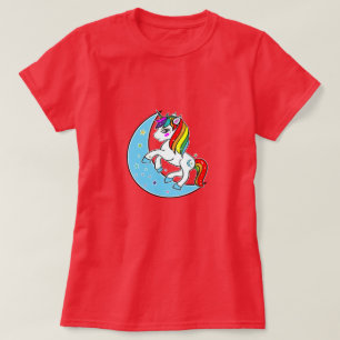 Camiseta Unicornio de Luna Azul Celeste y Estrellas Arcoíri