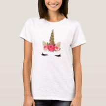 Unicornio de purpurina dorada y rosas rosadas Lind