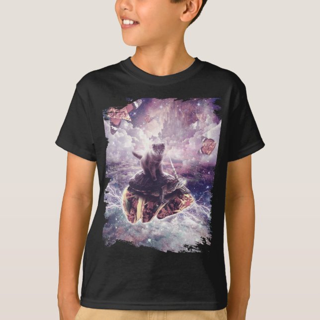 Camiseta Unicornio de tortuga de gato espacial - Pizza y ta (Anverso)