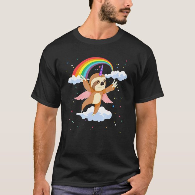 Camiseta unicornio de unicornio sobre el arcoiris (Anverso)