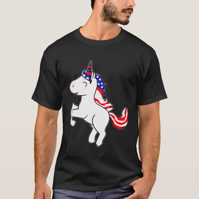 Camiseta Unicornio de White Patriotic USA Flag Mane Persona (Anverso)