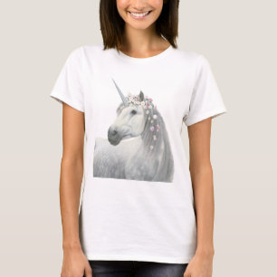Camiseta Unicornio del alcohol con las flores en melena