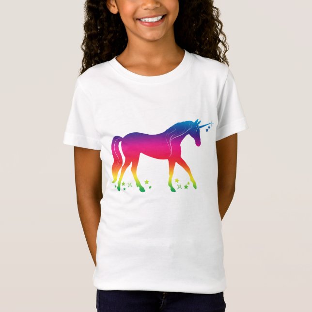 Camiseta Unicornio del arco iris con las estrellas (Anverso)