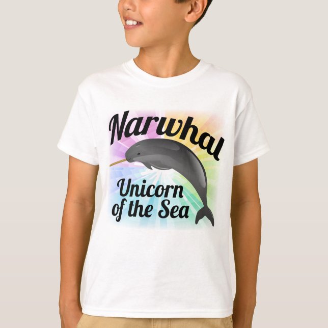 Camiseta Unicornio del mar, arco iris lindo de Narwhal (Anverso)