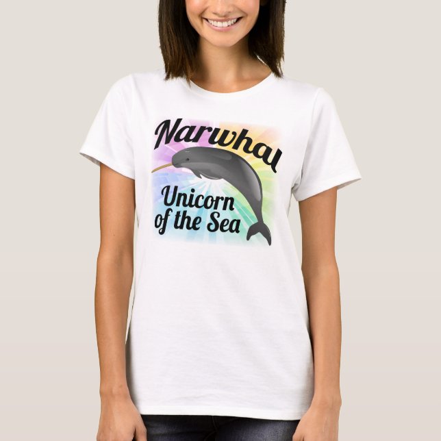 Camiseta Unicornio del mar, arco iris lindo de Narwhal (Anverso)
