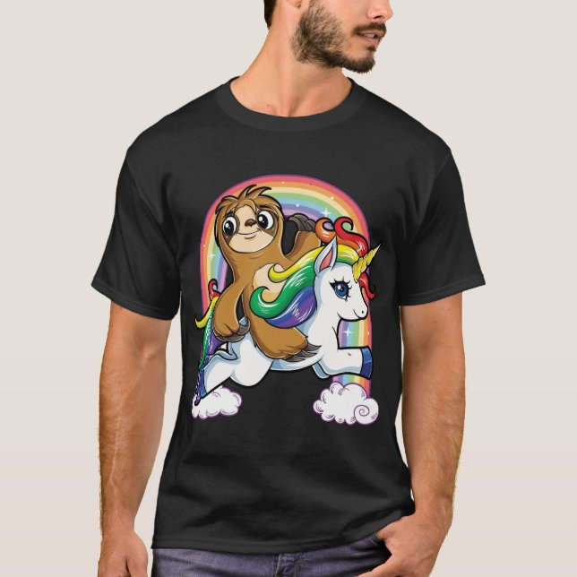 Camiseta Unicornio del montar a caballo de la pereza (Anverso)