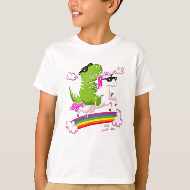 Camiseta Unicornio del montar a caballo del dinosaurio de (Anverso)