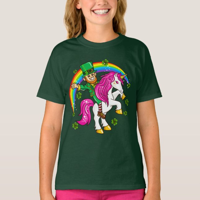 Camiseta Unicornio del montar a caballo del Leprechaun del (Anverso)