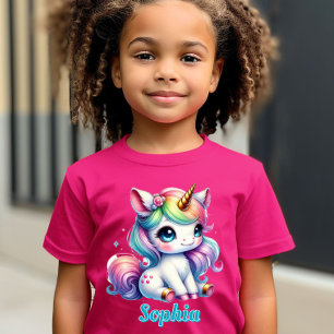 Camiseta unicornio destellos rosa estrella mágica Cumpleaño