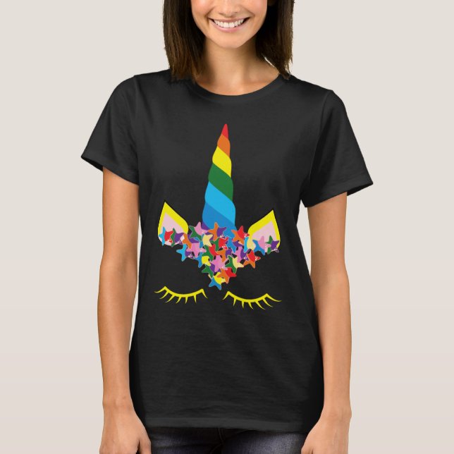 Camiseta unicornio disfraz con arco iris Chicas flotando Un (Anverso)
