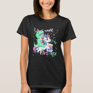 Camiseta Unicornio Divertido Montando Dinosaurio T Rex 5 Añ