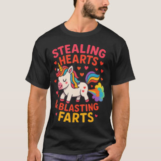 Camiseta Unicornio Divertido y Lindo Robando Corazones Expl