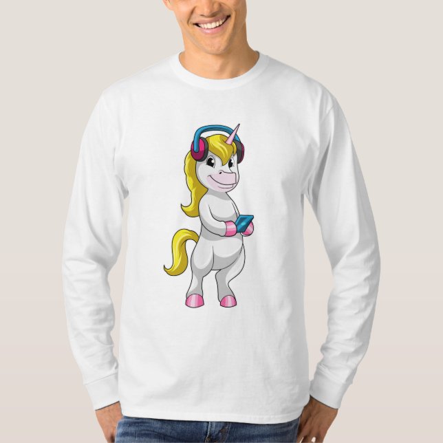 Camiseta Unicornio en Escucha Música con Auriculares (Anverso)