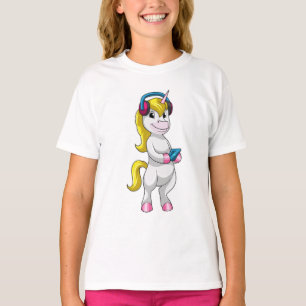 Camiseta Unicornio en Escucha Música con Auriculares