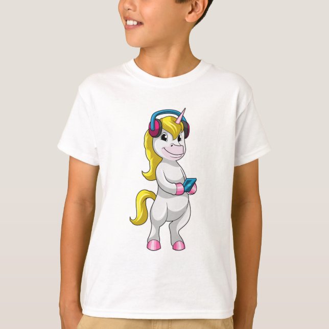 Camiseta Unicornio en Escucha Música con Auriculares (Anverso)