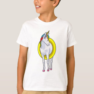 Camiseta Unicornio en natación con anillo de natación