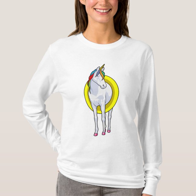 Camiseta Unicornio en natación con anillo de natación (Anverso)