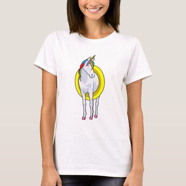 Camiseta Unicornio en natación con anillo de natación (Anverso)