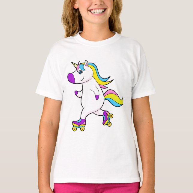 Camiseta Unicornio en patinaje en línea con patines (Anverso)