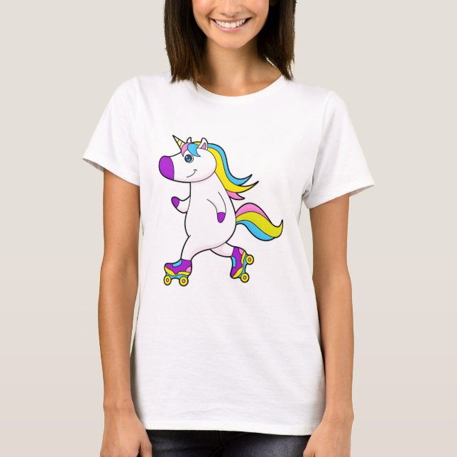 Camiseta Unicornio en patinaje en línea con patines (Anverso)
