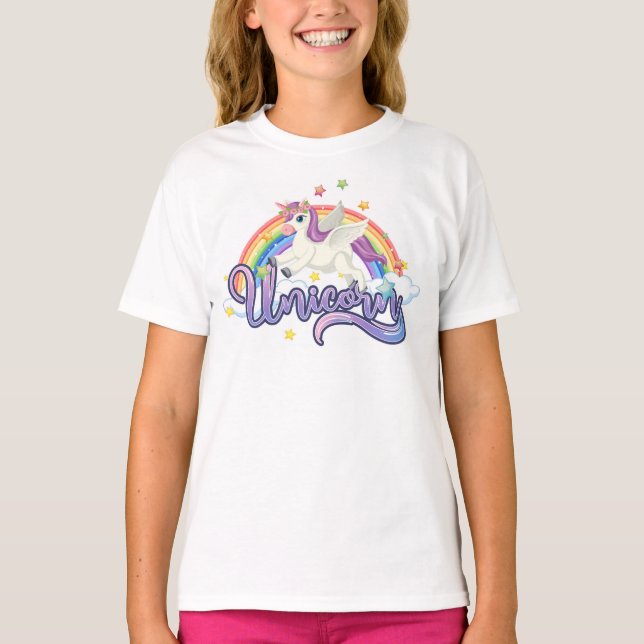 Camiseta Unicornio en un arcoiris (Anverso)