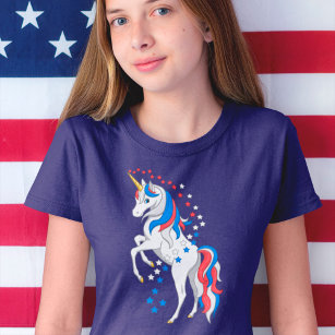 Camiseta Unicornio estadounidense Patriótica Azul 