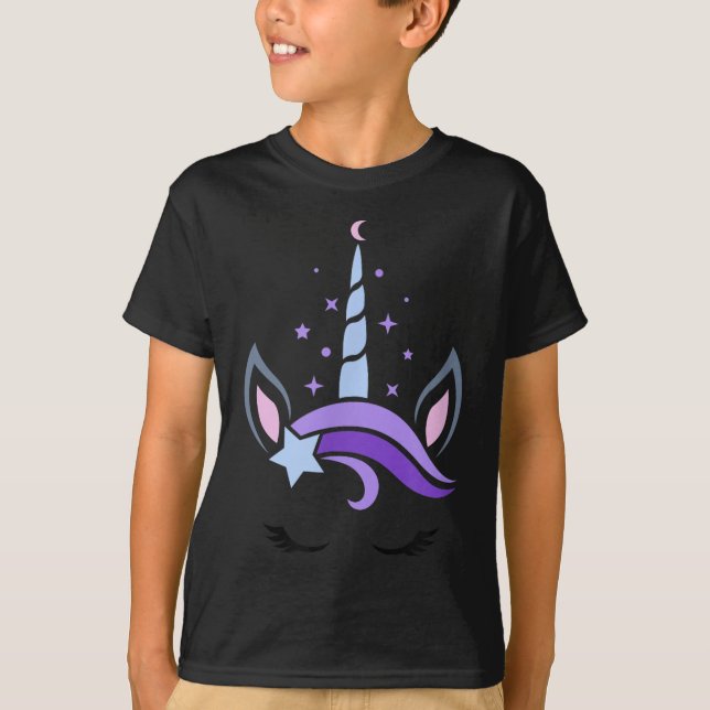 Camiseta Unicornio Face Eyelashes Celestial Moon Star Boho  (Anverso)