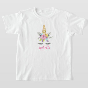 Camiseta Unicornio floral de la acuarela personalizado