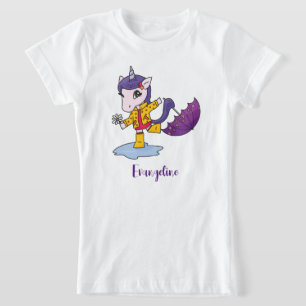 Camiseta Unicornio floral rosa simple y cutáneo personaliza