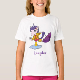 Camiseta Unicornio floral rosa simple y cutáneo personaliza