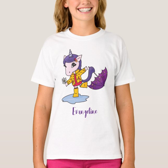 Camiseta Unicornio floral rosa simple y cutáneo personaliza (Anverso)