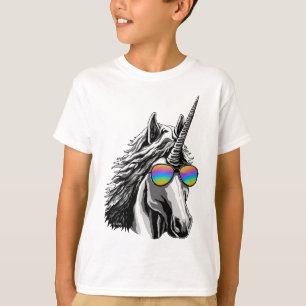 Camiseta Unicornio fresco con las gafas de sol del arco
