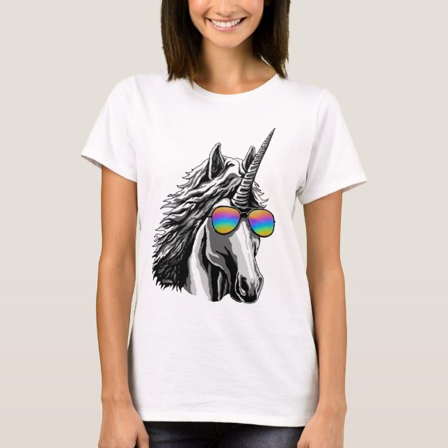 Camiseta Unicornio fresco con las gafas de sol del arco (Anverso)