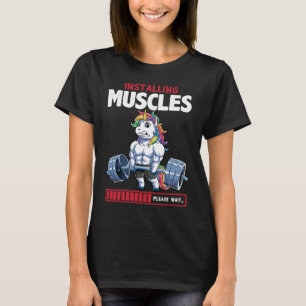 Camiseta Unicornio Instalando Músculos Ascensor De Halterof