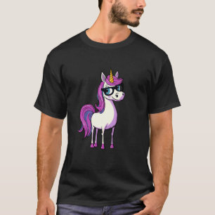 Camiseta Unicornio Inteligente con Gafas Lindas Cuerno Mági