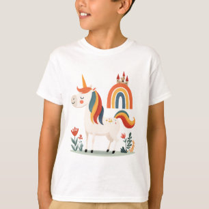 Camiseta Unicornio lindo con arcoíris y castillo – fantasía