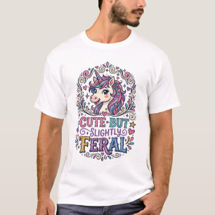 Camiseta Unicornio Lindo pero Ligeramente Feral Fondo Blanc