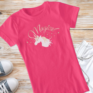 Camiseta Unicornio mágico blanco rosado Rosa claro moderno